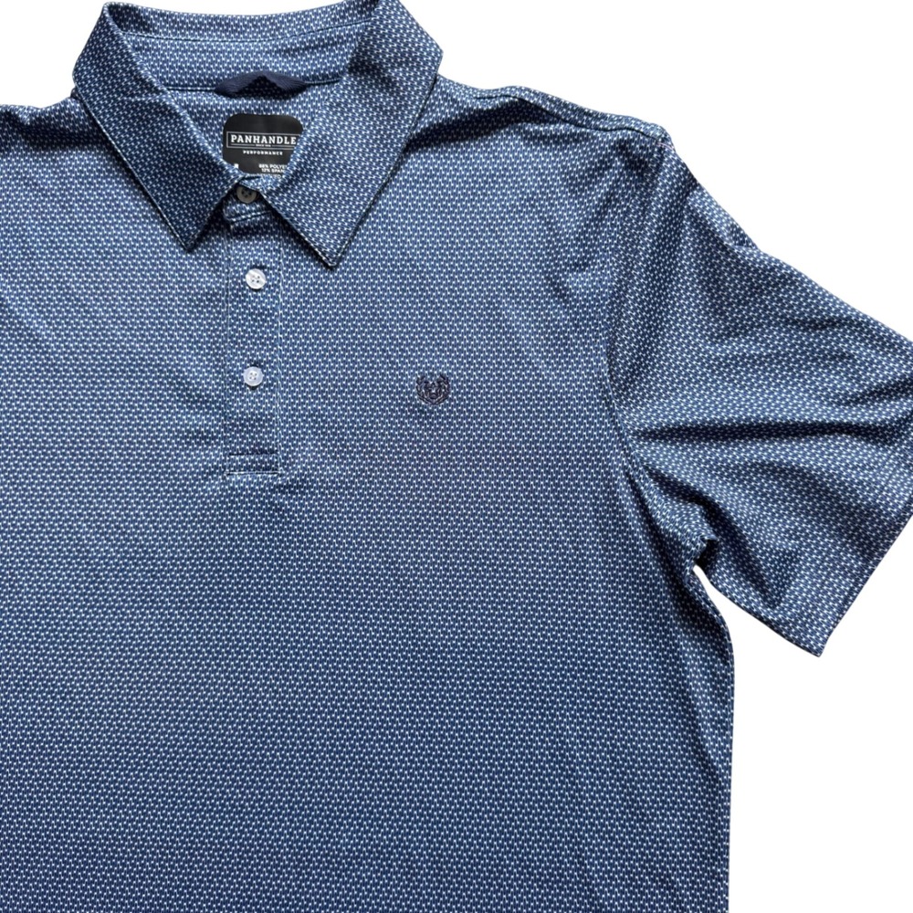 Panhandle Performance Polo Shirt Mens Large Blue Geometric Western Golf Stretch